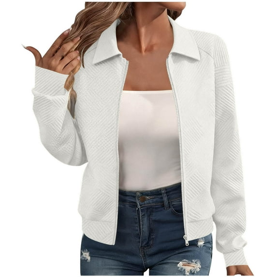 Maplenight Womens Bomber Jacket Casual Lightweight Winter Jacket Lapel Zip Up Fall Jackets with Pockets