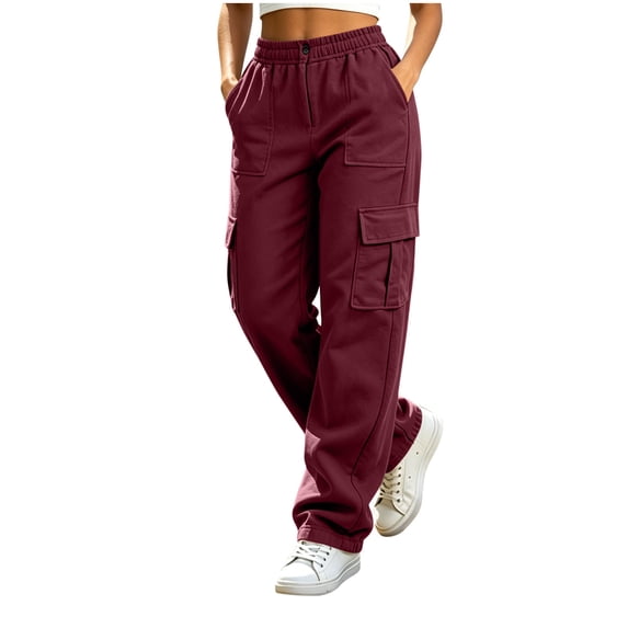 Maplenight Womens Cargo Pants Elastic Waist Button Hiking Pants Casual Travel Work Trousers with Multi Pockets