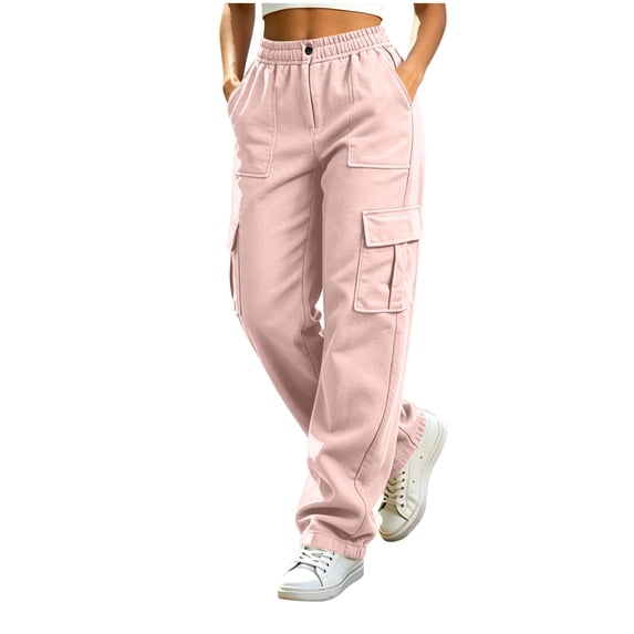 Maplenight Womens Cargo Pants Elastic Waist Button Hiking Pants Casual Travel Work Trousers with Multi Pockets