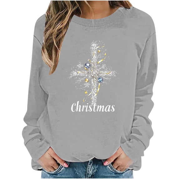Maplenight Womens Christmas Sweatshirt Crew Neck Graphic Printed Pullover Sweatshirts Fall Winter Long Sleeve Casual Womens Tops