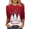 thumbnail image 1 of Maplenight Womens Christmas T-Shirt Holiday Vacation Graphic Tees Tops Crewneck 3/4 Sleeve Fall Shirts for Women, 1 of 4