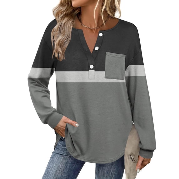 Maplenight Womens Collared Golf Shirts Long Sleeve V-Neck Button Down Shirts Color Block Business Casual Tops with Pocket