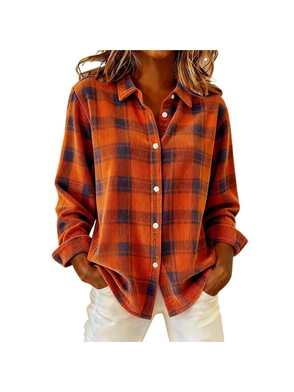 Womens Corduroy Shacket Casual Long Sleeve Button Down Shirts Color Block Lapel Fall Jackets