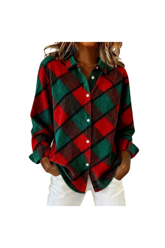 Womens Corduroy Shacket Casual Long Sleeve Button Down Shirts Color Block Lapel Fall Jackets