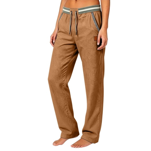 Maplenight Womens Cotton Linen Pants with Pockets Casual Elastic Waist Drawstring Straight Leg Pants Summer Lounge Travel Beach Trousers