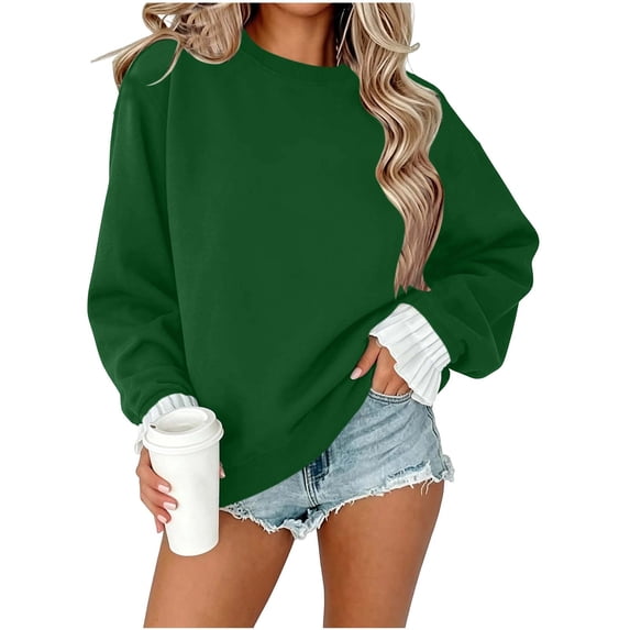 Maplenight Womens Crew Neck Sweatshirt Ruffle Cuff Long Sleeve Tops Regular Fit Casual Pullover Sweatshirts