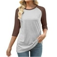 thumbnail image 1 of Maplenight Womens Fall Tops 3/4 Sleeve Shirts Crew Neck Loose Fit Casual Tshirts Color Block Tees Ladies Blouses, 1 of 4