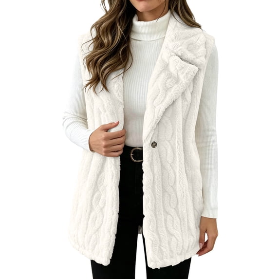 Maplenight Womens Fuzzy Fleece Vest Single-Breasted Sleeveless Outerwear Soft Warm Cozy Fall Winter Casual Work Office Vests