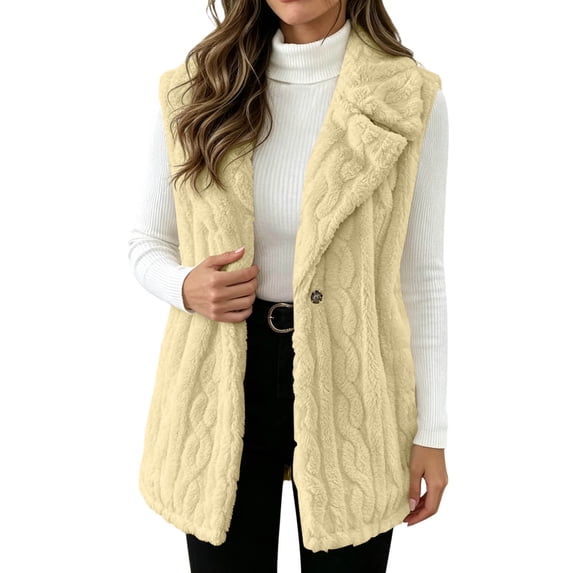Maplenight Womens Fuzzy Fleece Vest Single-Breasted Sleeveless Outerwear Soft Warm Cozy Fall Winter Casual Work Office Vests