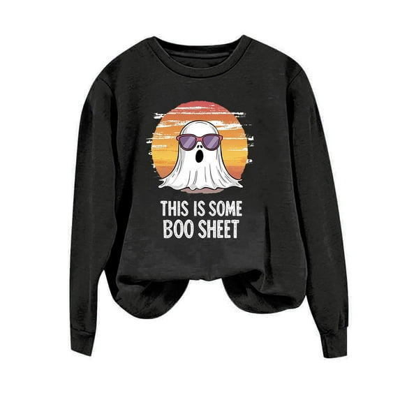Maplenight Womens Halloween Ghost Graphic Sweatshirt Casual Long Sleeve Crew Neck Pullover Tops Fall Winter Loose Fit Pullover Sweatshirts For Women