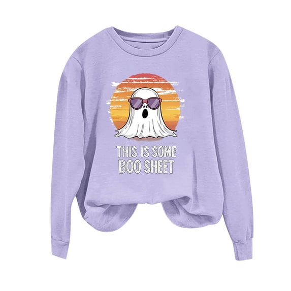 Maplenight Womens Halloween Ghost Graphic Sweatshirt Casual Long Sleeve Crew Neck Pullover Tops Fall Winter Loose Fit Pullover Sweatshirts For Women