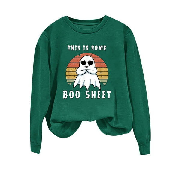 Maplenight Womens Halloween Ghost Graphic Sweatshirt Casual Long Sleeve Crew Neck Pullover Tops Fall Winter Loose Fit Sweatshirts For Women​​