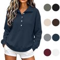 thumbnail image 1 of Maplenight Womens Henley Sweatshirts Waffle Knit Button Up Pullover Sweatshirt Side Slit Long Sleeve Casual Fall Tops, 1 of 7