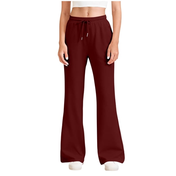 Maplenight Womens High Waisted Sweatpants with Pockets Casual Drawstring Flare Sweatpants Solid Elastic Waist Workout Sports Pants