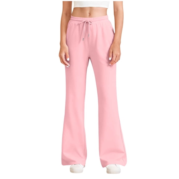 Maplenight Womens High Waisted Sweatpants with Pockets Casual Drawstring Flare Sweatpants Solid Elastic Waist Workout Sports Pants