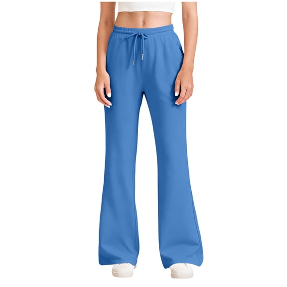 Maplenight Womens High Waisted Sweatpants with Pockets Casual Drawstring Flare Sweatpants Solid Elastic Waist Workout Sports Pants