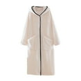 thumbnail image 1 of Maplenight Womens Hooded Plush Robe Soft Warm Fleece Bathrobes Button Down Winter Loungewear with Pockets, 1 of 8