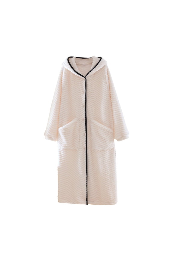 Womens Hooded Plush Robe Soft Warm Fleece Bathrobes Button Down Winter Loungewear with Pockets