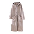 thumbnail image 1 of Maplenight Womens Hooded Plush Robe Soft Warm Fleece Bathrobes Button Down Winter Loungewear with Pockets, 1 of 2