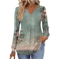 thumbnail image 1 of Maplenight Womens Long Sleeve Tunic Tops Henley V Neck Shirts Business Casual Loose Fit Floral Blouses Fall Fashion Outfits, 1 of 5