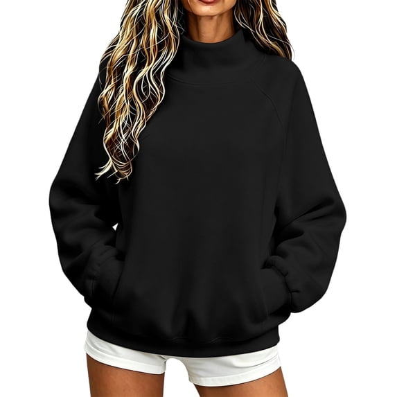 Maplenight Womens Mock Neck Sweatshirt Raglan Sleeve Loose Fit Oversized Pullover Tops Long Sleeve Warm Sweatshirts with Pocket