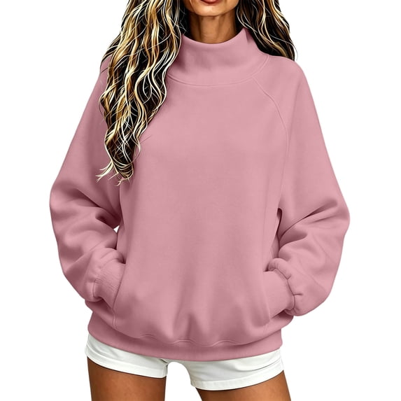 Maplenight Womens Mock Neck Sweatshirt Raglan Sleeve Loose Fit Oversized Pullover Tops Long Sleeve Warm Sweatshirts with Pocket