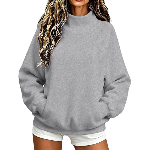 Maplenight Womens Mock Neck Sweatshirt Raglan Sleeve Loose Fit Oversized Pullover Tops Long Sleeve Warm Sweatshirts with Pocket