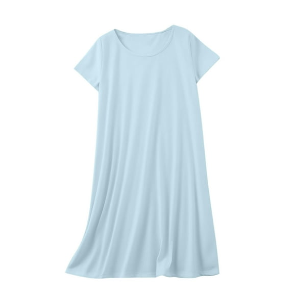 Maplenight Womens Nightgowns Crew Neck Night Shirts Short Sleeve Night Gown Dress Casual Pajamas Loose Soft Midi Sleepwear