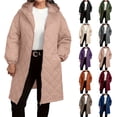 thumbnail image 1 of Maplenight Womens Oversized Quilted Jackets Long Sleeve Full Zip Puffer Jacket Long Hooded Coats Thermal Winter Outerwear with Pockets, 1 of 6