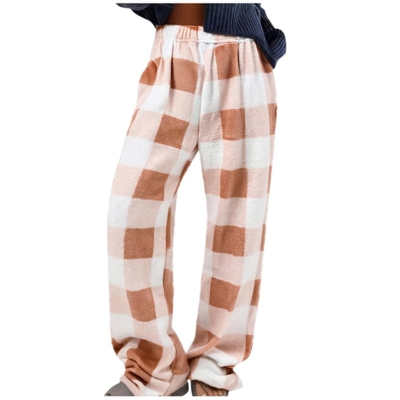 Maplenight Womens Plaid Baggy Pajama Pants Fuzzy Fleece Cozy Lounge Pant with Pockets Winter Warm Flannel Pj Bottoms