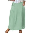thumbnail image 1 of Maplenight Womens Plus Size Maxi Skirt Solid Color Casual Elastic Waistband Pleated Skirt with Pockets S-5XL, 1 of 4