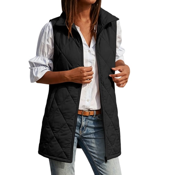 Maplenight Womens Quilted Vest Longline Zip Up Sleeveless Hooded Puffer Coat Fall Winter Casual Travel Vests