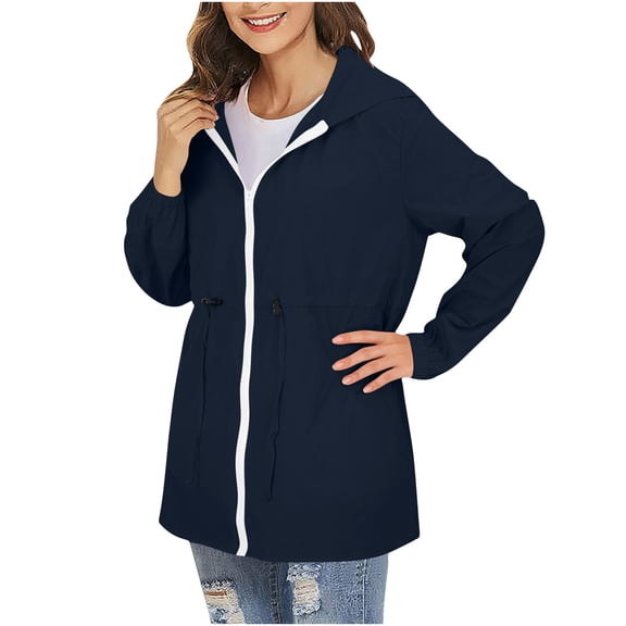 Maplenight Womens Raincoats Waterproof Rain Jackets Windbreaker Full Zip Lightweight Outdoor Hiking Camp Hooded Jacket with Pockets