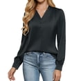 thumbnail image 1 of Maplenight Womens Satin Silk Blouse Dressy Casual Business Long Sleeve Shirts Office Work Tops Fall Elegant Outfits, 1 of 6