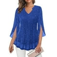 thumbnail image 1 of Maplenight Womens Sequin Tops Breathable 3/4 Ruffle Sleeve Sparkly Blouses Holiday Party Concert Outfits, 1 of 7