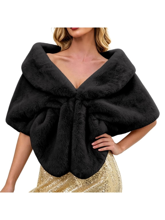 Womens Shawl Wraps for Evening Dresses Faux Fur Elegant Cape for Wedding Formal Party Shawls