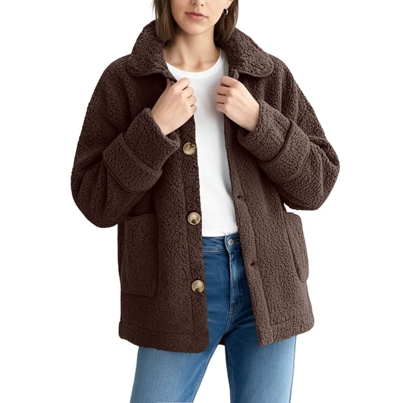 Maplenight Womens Sherpa Jacket Oversized Button Down Fuzzy Fleece Jackets Long Sleeve Laple Teddy Coat Thermal Winter Outerwear with Pockets