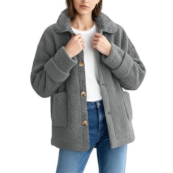 Maplenight Womens Sherpa Jacket Oversized Button Down Fuzzy Fleece Jackets Long Sleeve Laple Teddy Coat Thermal Winter Outerwear with Pockets