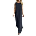 thumbnail image 1 of Maplenight Womens Summer Linen Dresses Beach Vacation Maxi Dress Solid Crew Neck Sleeveless Sundresses, 1 of 6