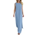 thumbnail image 1 of Maplenight Womens Summer Linen Dresses Beach Vacation Maxi Dress Solid Crew Neck Sleeveless Sundresses, 1 of 6