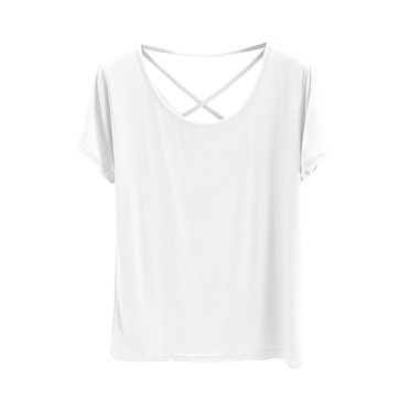 Maplenight Womens Summer Tops Short Sleeve Shirts Scoop Neck Tshirts Loose Casual Tunic Blouses Criss Cross Back Tees