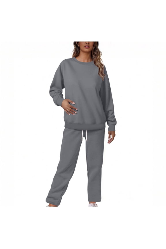 Womens Sweat Sets 2 Piece Outfits Sweatsuit Long Sleeve Crew Neck Sweatshirt & Elastic Waist Pants Set Lounge Wear Tracksuit Set