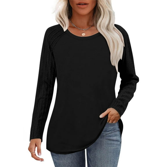 Maplenight Womens T Shirts Crew Neck Long Sleeve Shirts Solid Regular Fit Causal Tops
