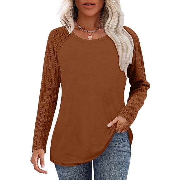 Maplenight Womens T Shirts Crew Neck Long Sleeve Shirts Solid Regular Fit Causal Tops