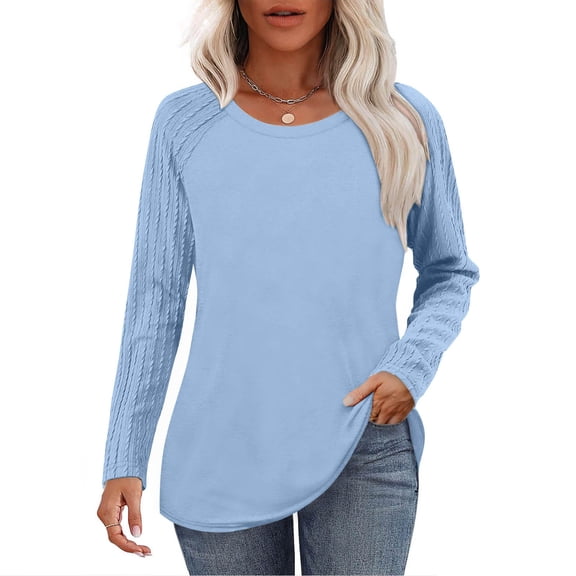 Maplenight Womens T Shirts Crew Neck Long Sleeve Shirts Solid Regular Fit Causal Tops