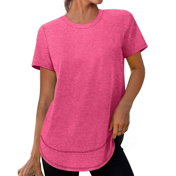 Maplenight Womens T Shirts Crew Neck Short Sleeve Shirts for Women Solid Color Casual Basic Fitted Tee Tops