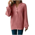 thumbnail image 1 of Maplenight Womens T Shirts Waffle V Neck Button Long Sleeve Lightweight Henley Tunic Tops Solid Loose Casual Pullover Blouses for Fall Winter, 1 of 8