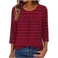 thumbnail image 1 of Maplenight Womens Tops Crew Neck 3/4 Sleeve Striped Shirts Relaxed Fit Pleated Front Casual Tops Work Office Vacation Blouses, 1 of 4