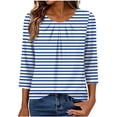 thumbnail image 1 of Maplenight Womens Tops Crew Neck 3/4 Sleeve Striped Shirts Relaxed Fit Pleated Front Casual Tops Work Office Vacation Blouses, 1 of 4