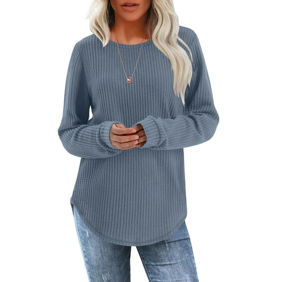 Maplenight Womens Tops Waffle Knit Long Sleeve Shirts Loose Fit Dressy Tunic Tops Fall Fashion Clothes